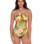 Lauren Ralph Lauren Printed Halter-Neck Swimsuit Womens 8 Island Tropical PullOn