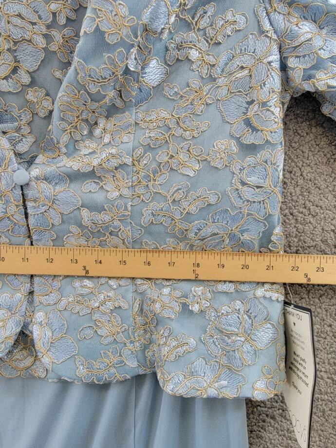 Alex Evenings Embroidered Jacket & Dress Women's 16 Light Blue 3/4 Sleeve~
