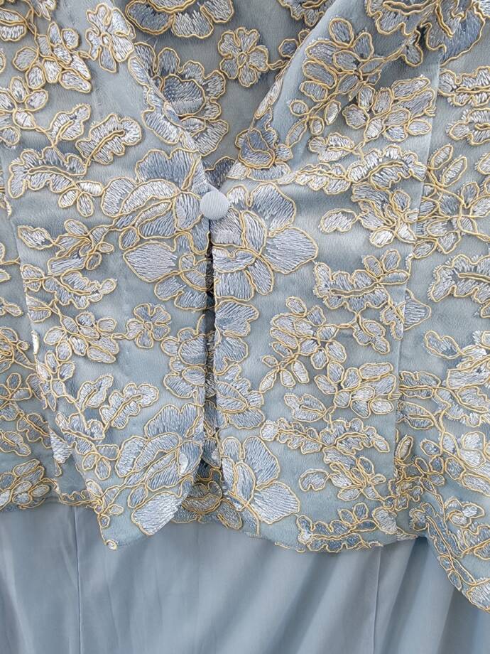 Alex Evenings Embroidered Jacket & Dress Women's 16 Light Blue 3/4 Sleeve~