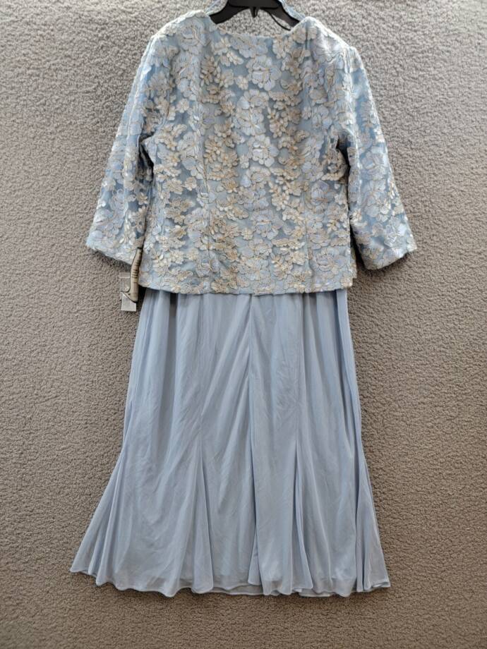 Alex Evenings Embroidered Jacket & Dress Women's 16 Light Blue 3/4 Sleeve~
