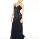 Jump Embellished Gown Juniors' 3/4 Navy V-Neck Sleeveless Back Zipper Closure