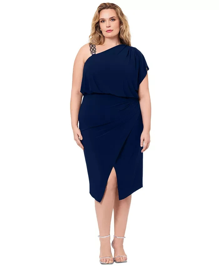 B&A By Betsy & Adam Plus Size High-Low Off-The-Shoulder Midi Dress Women's 22W