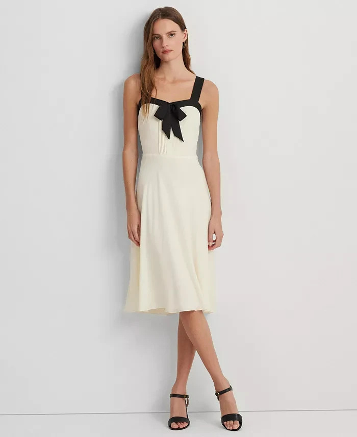 Lauren Ralph Lauren Two-Tone Georgette Sleeveless Dress Women's 12 Mascarpone