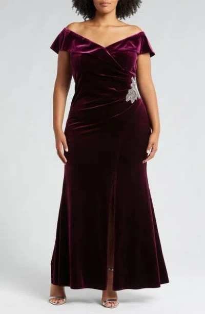 Alex Evenings Velvet Off-The-Shoulder Evening Gown Women's 16W Wine Back Zip