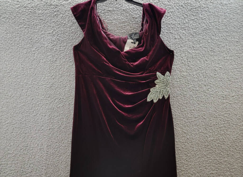 Alex Evenings Velvet Off-The-Shoulder Evening Gown Women's 16W Wine Back Zip