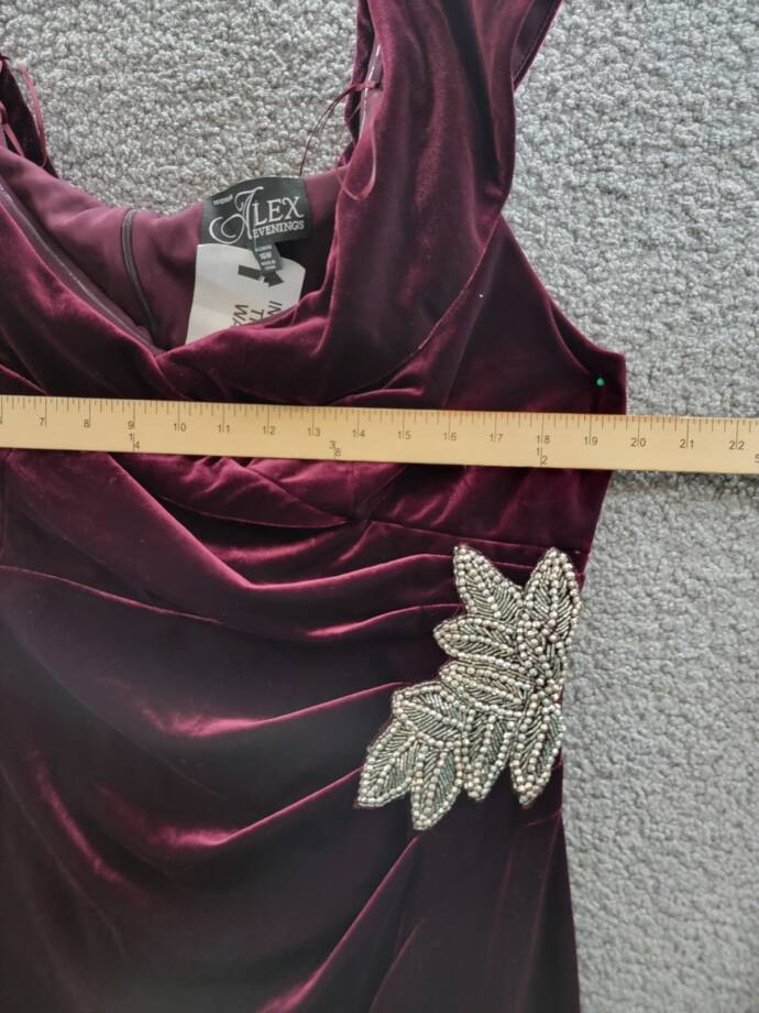 Alex Evenings Velvet Off-The-Shoulder Evening Gown Women's 16W Wine Back Zip