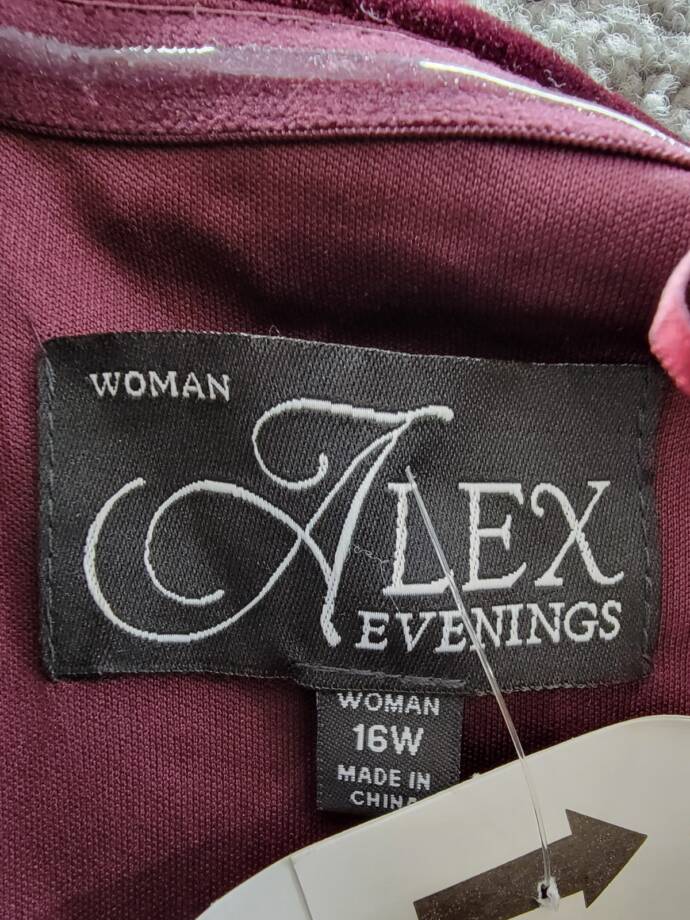 Alex Evenings Velvet Off-The-Shoulder Evening Gown Women's 16W Wine Back Zip