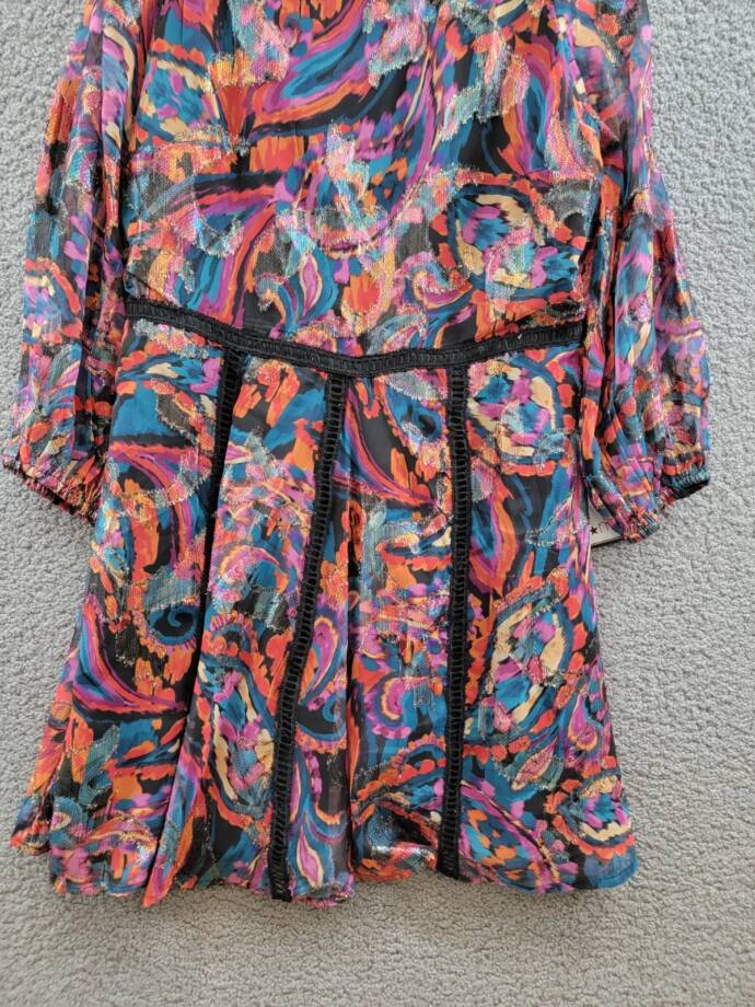 Vince Camuto Metallic Chiffon Fit & Flare Dress Women's 14 Red Multi Zip Closure