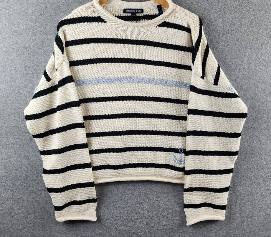 Veronica Beard Rori Sweater Women's XL Off White Multi Stripe Roll Neck Pullover