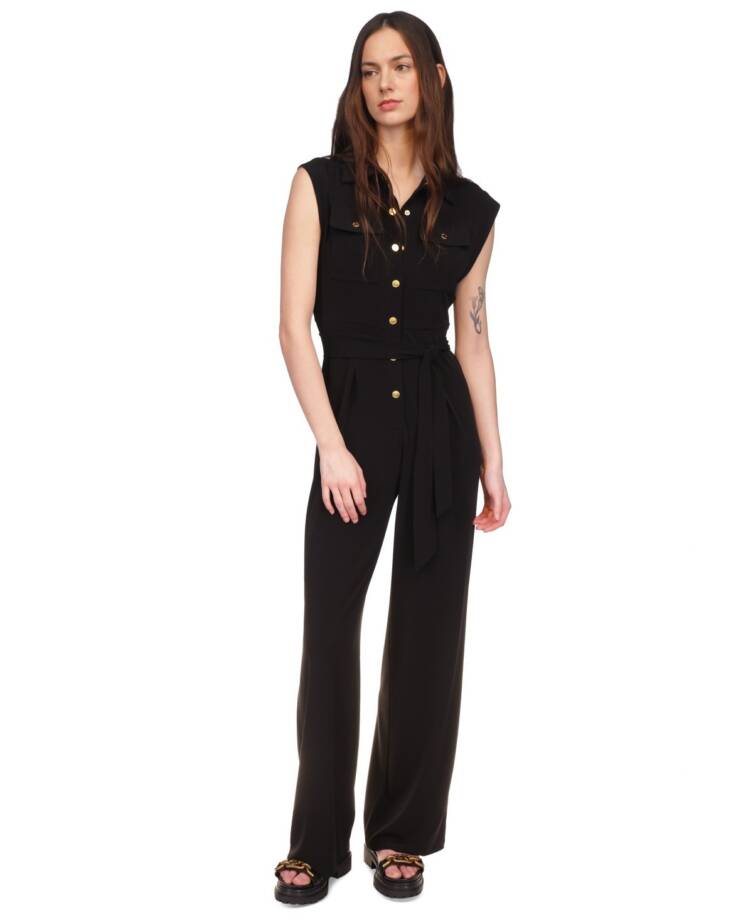 Michael Michael Kors Snap-Front Utility Jumpsuit Women's S Black Black Tie Waist