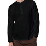 rag & bone Waffle Knit Henley Shirt Men's S Black Solid Long Sleeve Pullover
