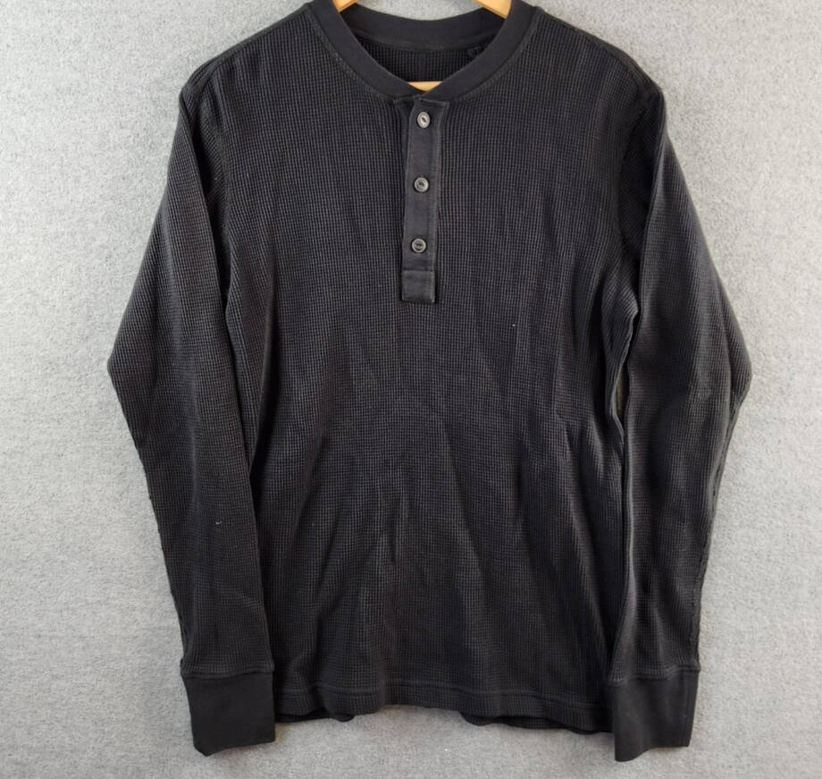 rag & bone Waffle Knit Henley Shirt Men's S Black Solid Long Sleeve Pullover