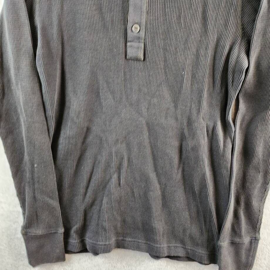 rag & bone Waffle Knit Henley Shirt Men's S Black Solid Long Sleeve Pullover