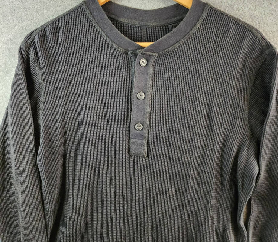 rag & bone Waffle Knit Henley Shirt Men's S Black Solid Long Sleeve Pullover