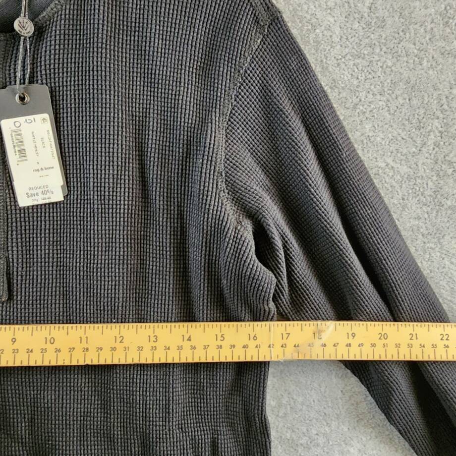 rag & bone Waffle Knit Henley Shirt Men's S Black Solid Long Sleeve Pullover