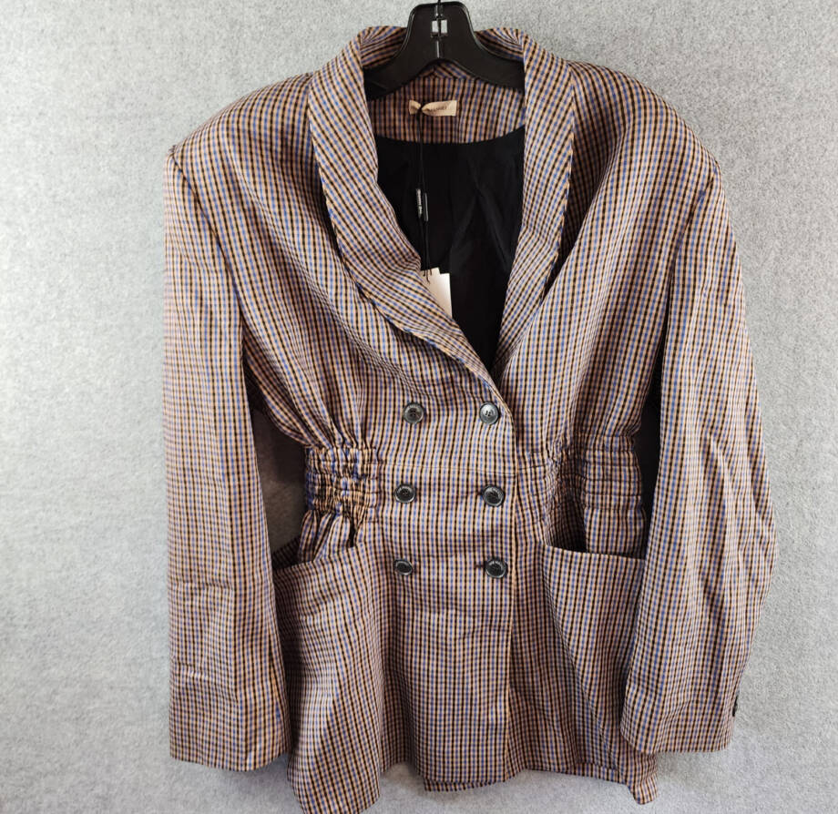 The Mannei Check Pattern Double Breasted Blazer Women's 38/6 US Button Closure
