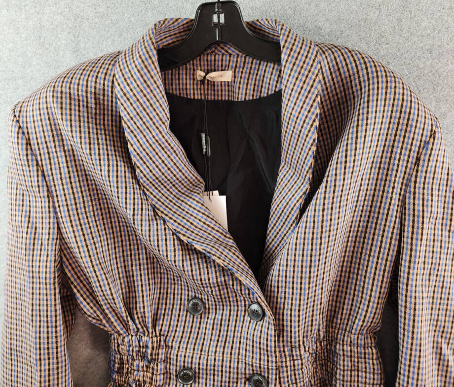 The Mannei Check Pattern Double Breasted Blazer Women's 38/6 US Button Closure