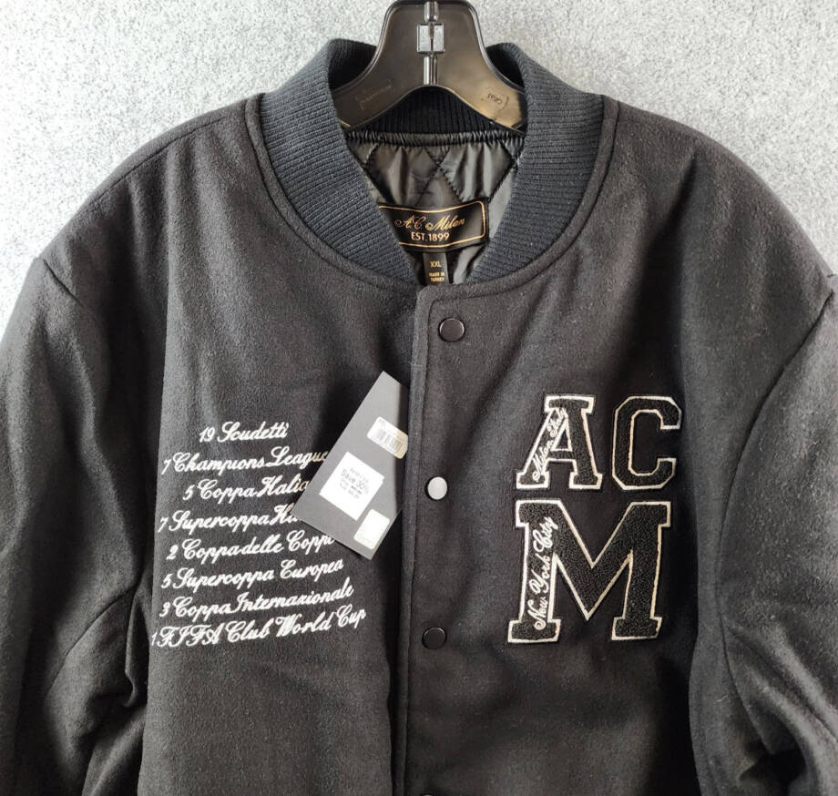 A.C. MILAN Wool Blend Coach Jacket Men's XXL Black Snap Closure Long Sleeves~