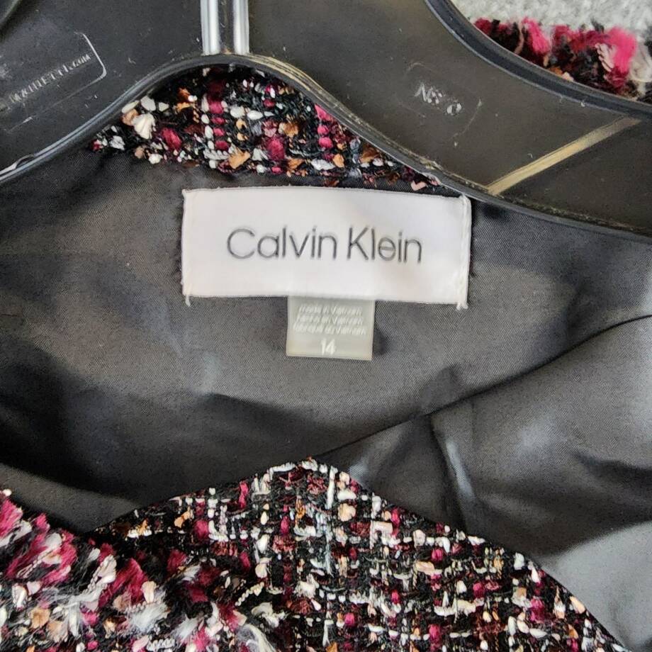 Calvin Klein Tweed Open-Front Blazer Women's 14 Black Multi Wool Blend Pull On