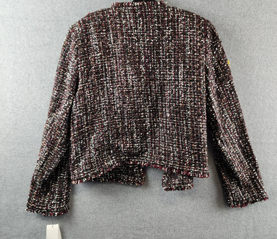 Calvin Klein Tweed Open-Front Blazer Women's 14 Black Multi Wool Blend Pull On