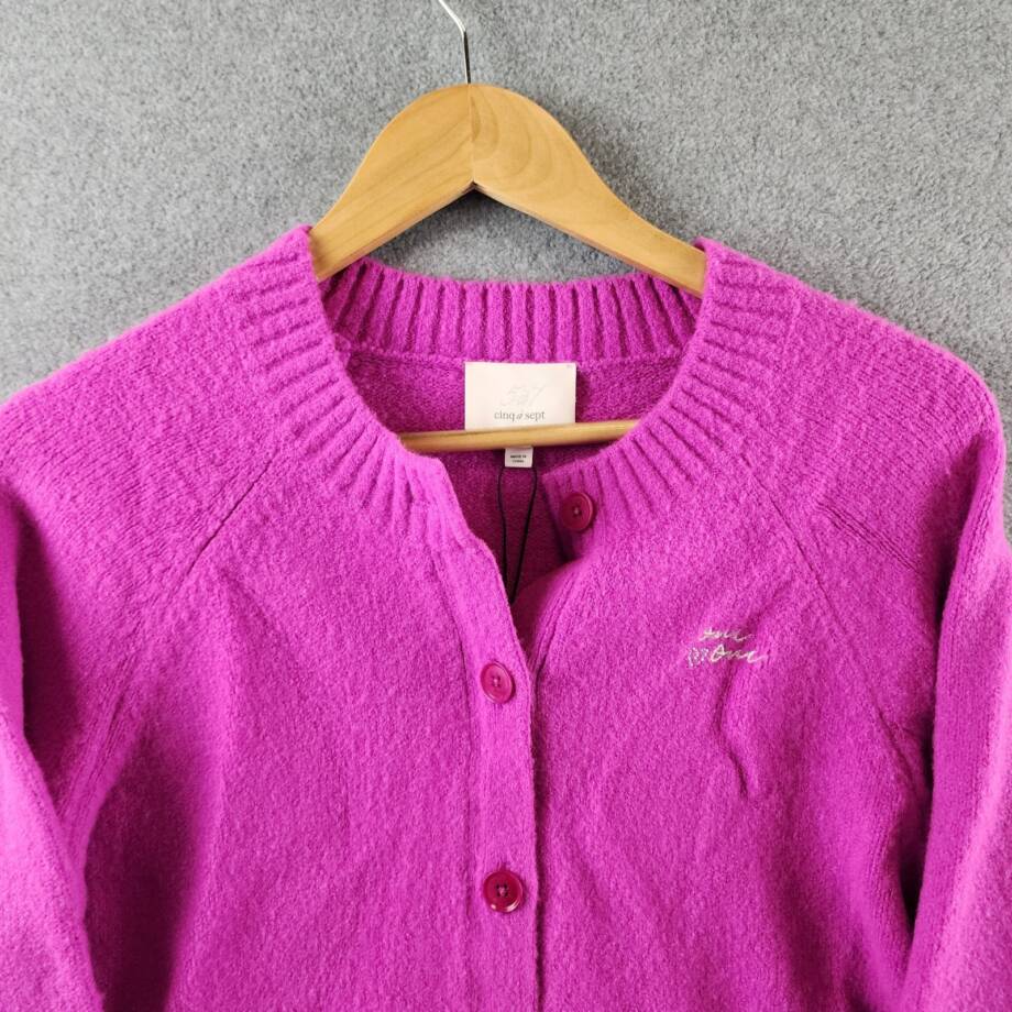 Cinq à Sept Oui Oui Millie Cardigan Women's M Plum Radish Button Front Closure