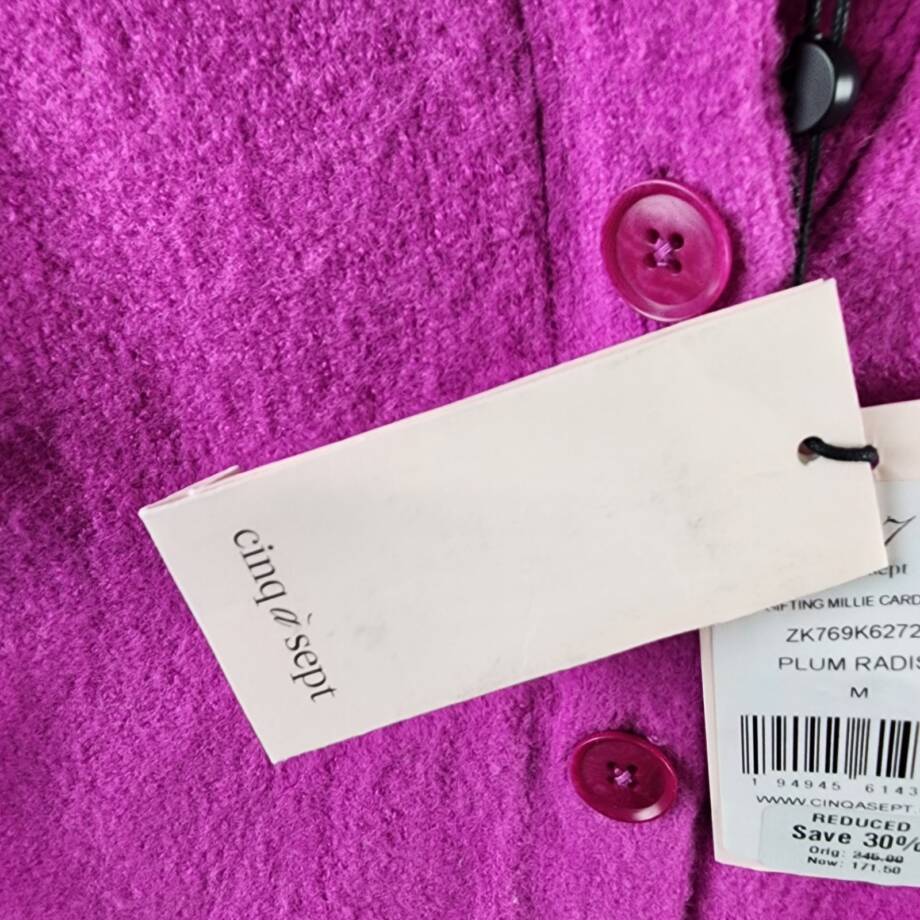 Cinq à Sept Oui Oui Millie Cardigan Women's M Plum Radish Button Front Closure