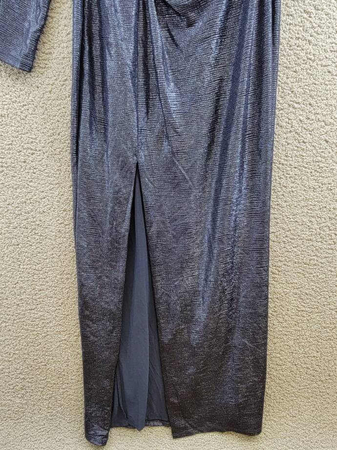Lauren Ralph Lauren Metallic Knit One-Shoulder Gown Women's 8 Navy Side Zip