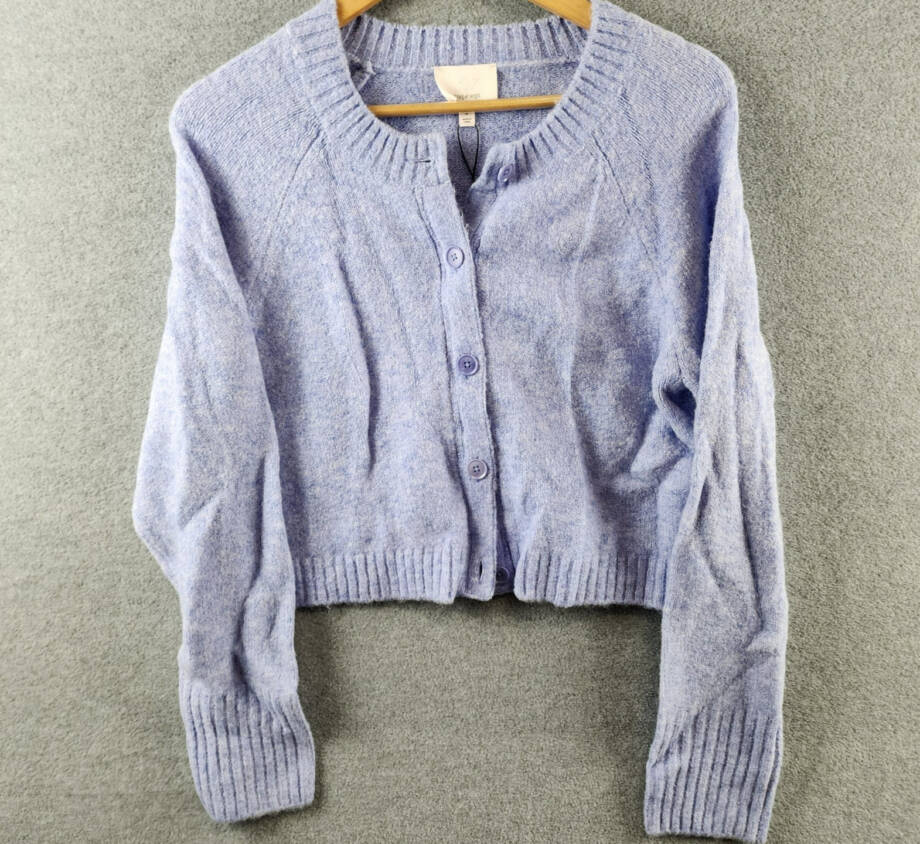 Cinq A Sept Millie Rhinestone Smiley Cardigan Women's M Pale Iris Button Front