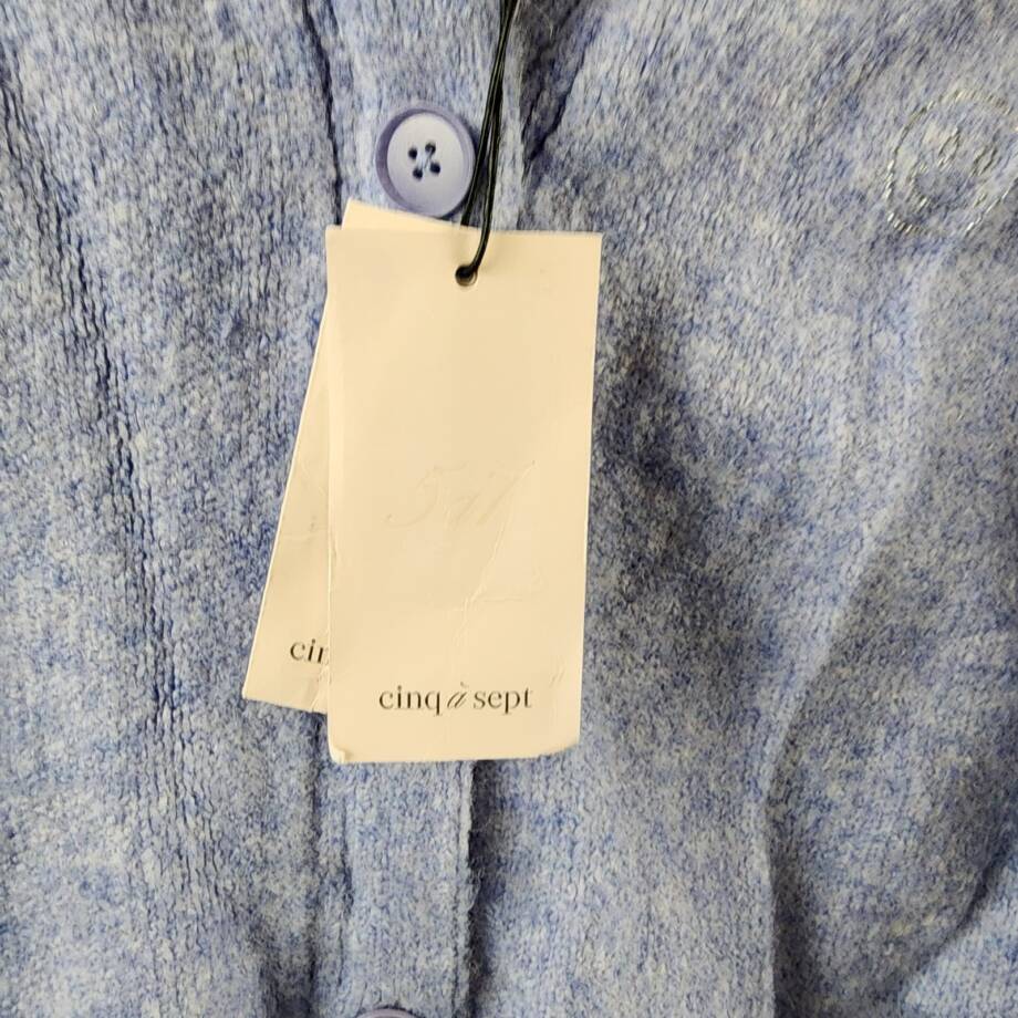 Cinq A Sept Millie Rhinestone Smiley Cardigan Women's M Pale Iris Button Front