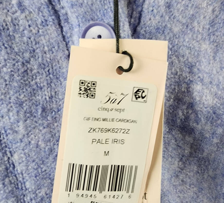 Cinq A Sept Millie Rhinestone Smiley Cardigan Women's M Pale Iris Button Front