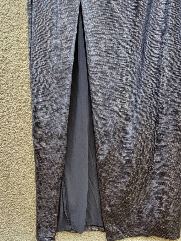 Lauren Ralph Lauren Metallic Knit One-Shoulder Gown Women's 8 Navy Side Zip