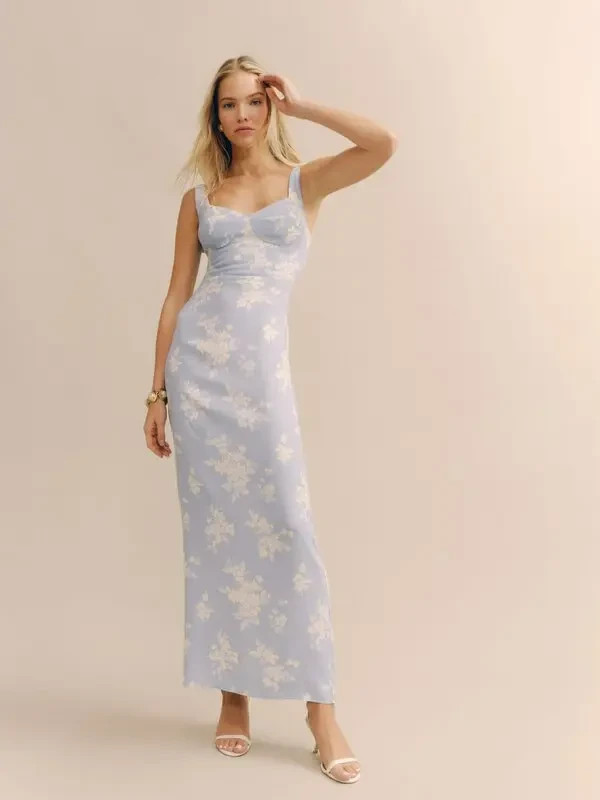 REFORMATION Reverie Dress Women's 4 Bijou Floral Sweetheart Neck Button Back