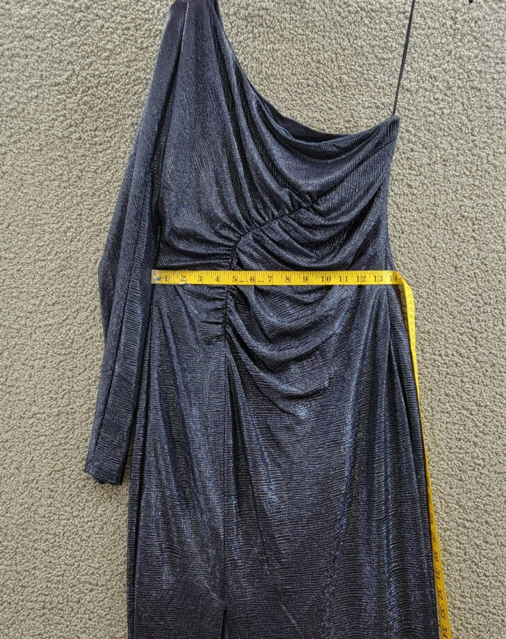 Lauren Ralph Lauren Metallic Knit One-Shoulder Gown Women's 8 Navy Side Zip