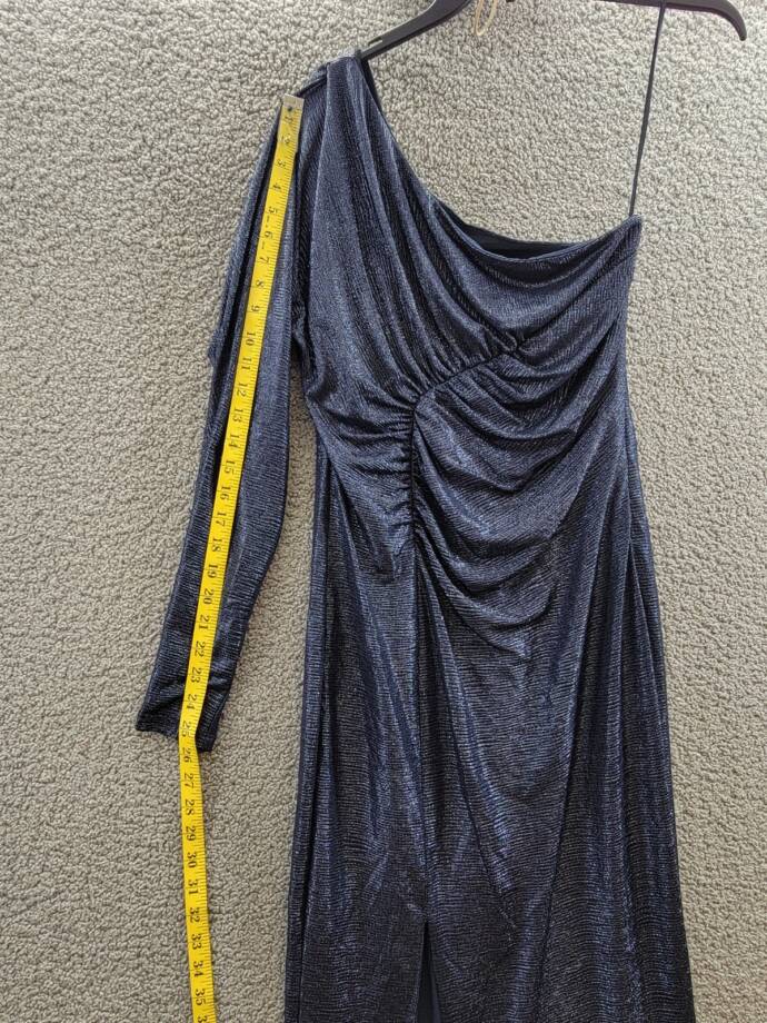 Lauren Ralph Lauren Metallic Knit One-Shoulder Gown Women's 8 Navy Side Zip