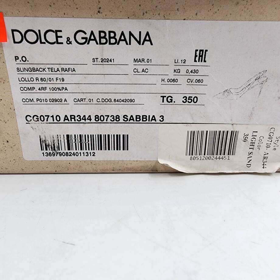 Dolce & Gabbana Logo Raffia Slingback Pumps Women's 35/5 US Sand Pointed Toe