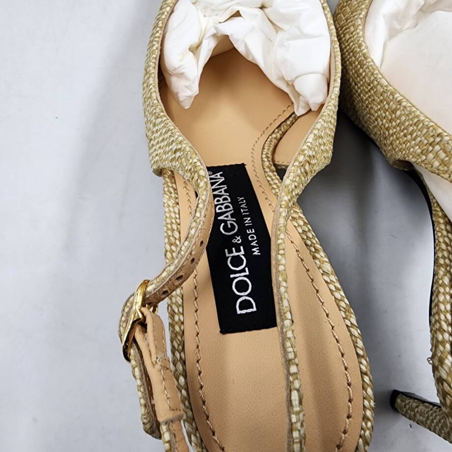 Dolce & Gabbana Logo Raffia Slingback Pumps Women's 35/5 US Sand Pointed Toe