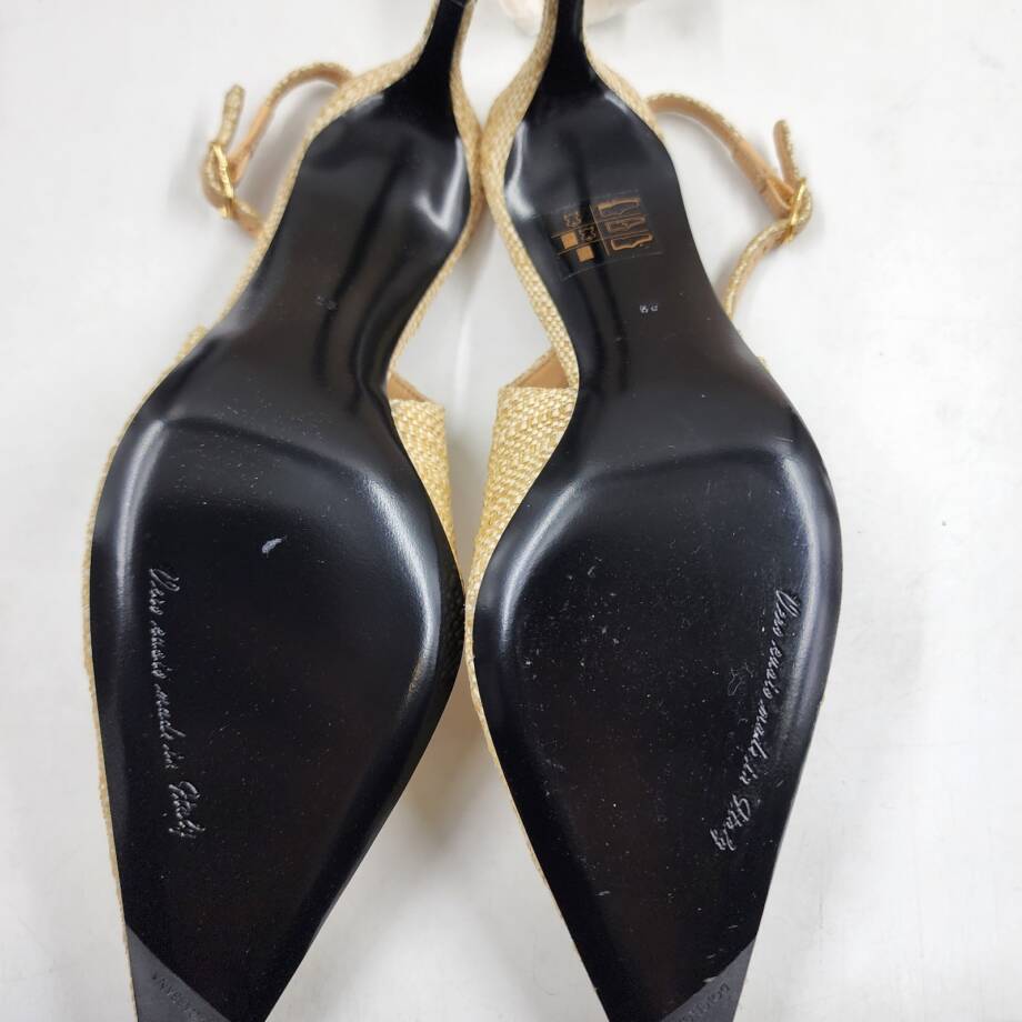 Dolce & Gabbana Logo Raffia Slingback Pumps Women's 35/5 US Sand Pointed Toe