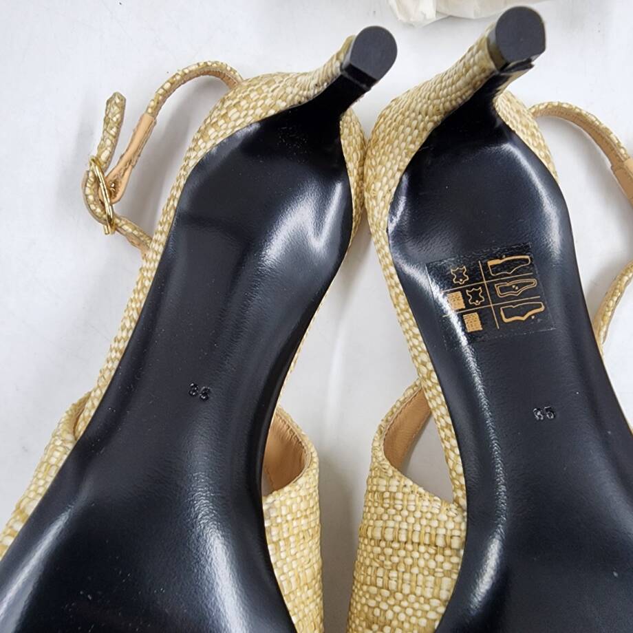Dolce & Gabbana Logo Raffia Slingback Pumps Women's 35/5 US Sand Pointed Toe