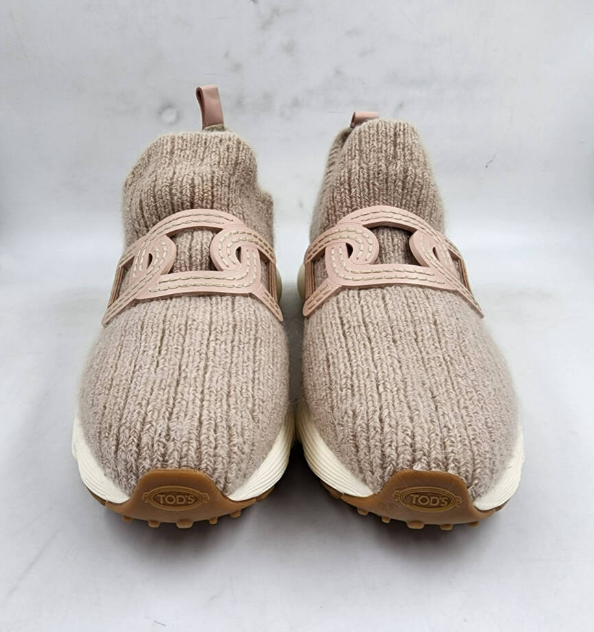 Tod's Kate Wool Knit Slip On Sneakers Women's 39/9US Beige Round Toe