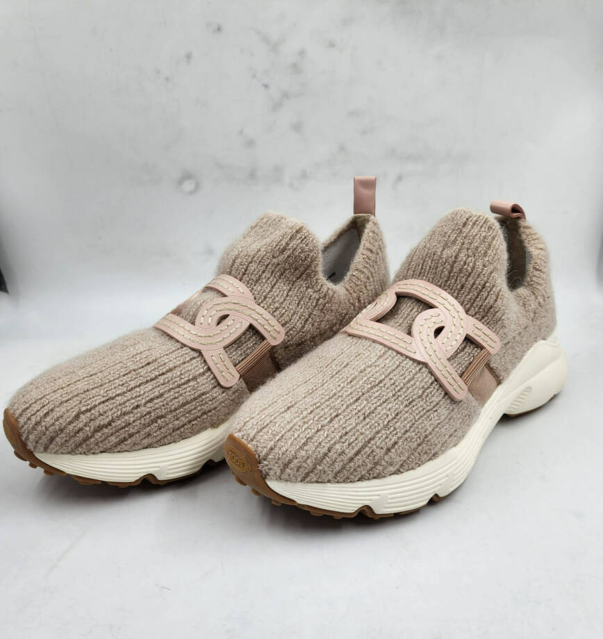Tod's Kate Wool Knit Slip On Sneakers Women's 39/9US Beige Round Toe