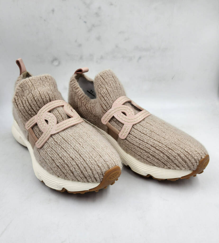 Tod's Kate Wool Knit Slip On Sneakers Women's 39/9US Beige Round Toe
