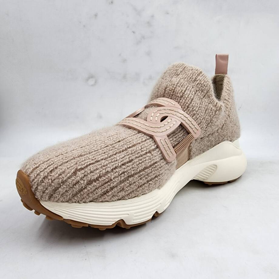 Tod's Kate Wool Knit Slip On Sneakers Women's 39/9US Beige Round Toe