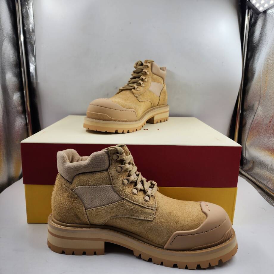 Marni Patchy Combat Boots Men's 40/ 7 US Sandy/Beige Logo Detail Lace Up Closure