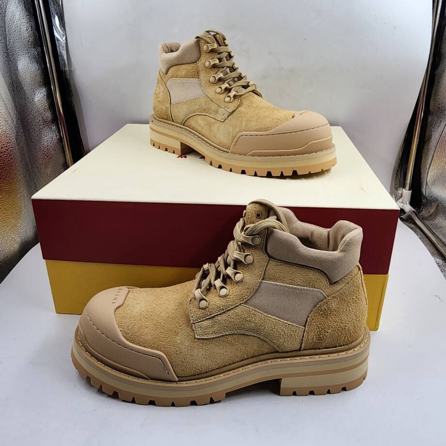 Marni Patchy Combat Boots Men's 40/ 7 US Sandy/Beige Logo Detail Lace Up Closure