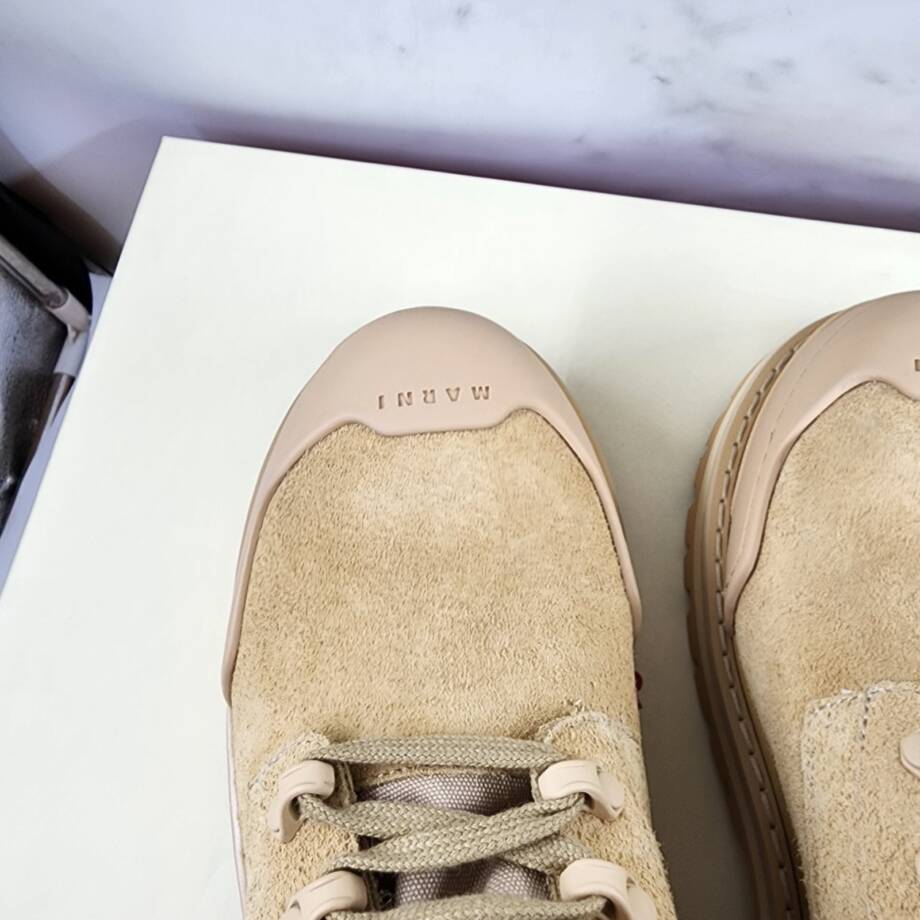 Marni Patchy Combat Boots Men's 40/ 7 US Sandy/Beige Logo Detail Lace Up Closure