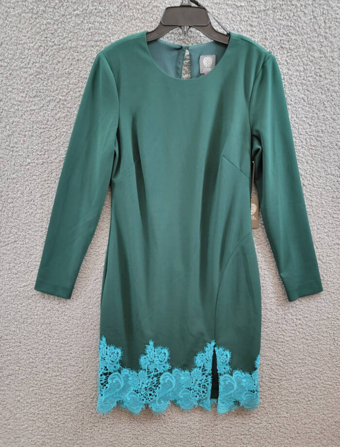Vince Camuto Lace-Hem Bodycon Dress Women's 10 Hunter Back Zipper Closure