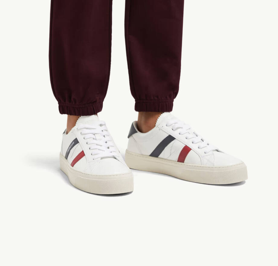Moncler Monaco M Leather Low Top Sneakers Women's 41.5 White Lace Up Closure