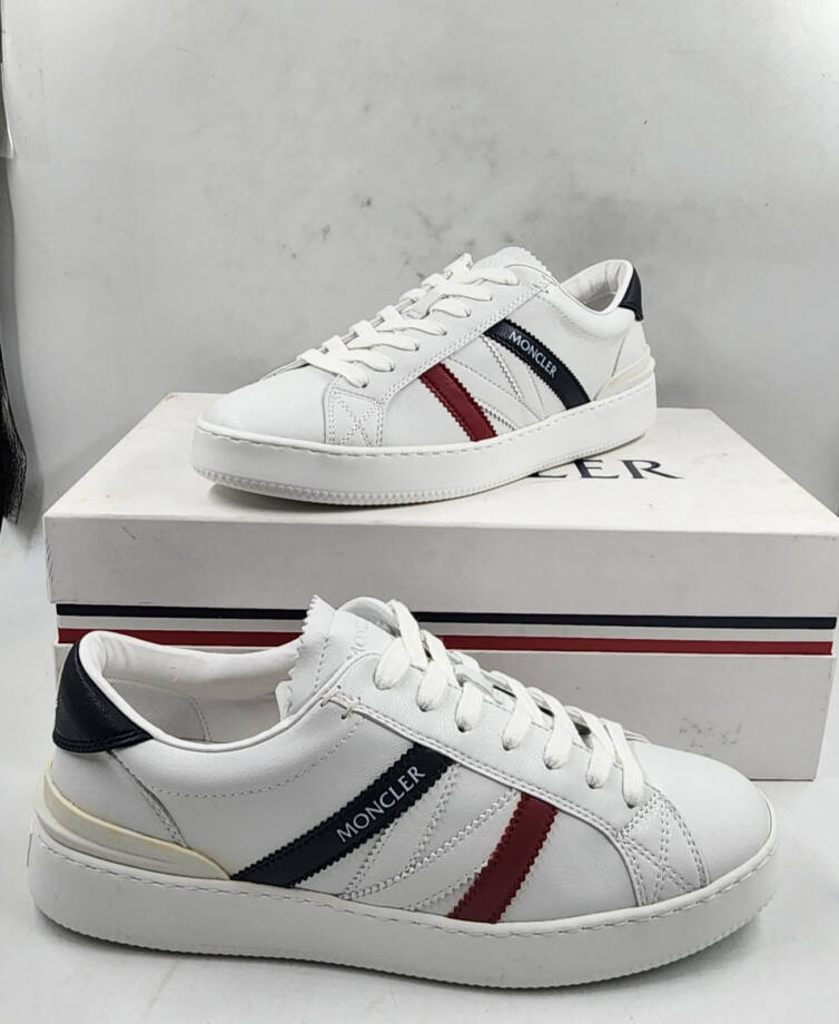 Moncler Monaco M Leather Low Top Sneakers Women's 41.5 White Lace Up Closure