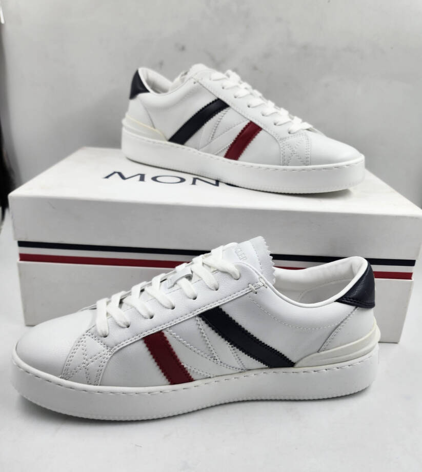 Moncler Monaco M Leather Low Top Sneakers Women's 41.5 White Lace Up Closure
