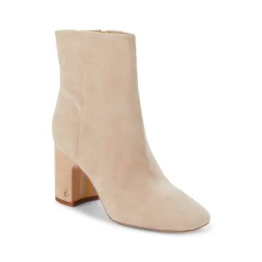Sam Edelman Square Toe Suede Boots Women's 6 Warm Oat Side Zip Closure